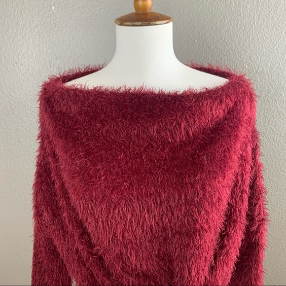 Fashion Nova red wine fuzzy cropped tie sweater - Picture 2 of 9